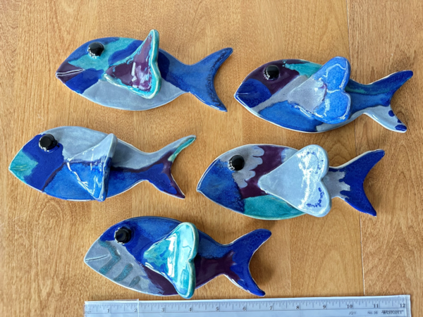 Kristina's fishies with heart shaped fin (various glaze combinations)