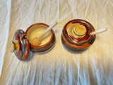 Honey pot with wooden dipper (ochre/sienna speckle/firebrick/ancient jasper)
