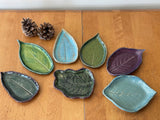 Leaf dishes - weeds, flowers, leaves imprint (various glazes, various rims)